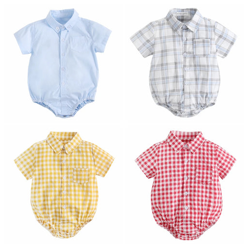 Short Sleeve Summer Outfit with Plaid Detail | Newborn & Infant Clothes