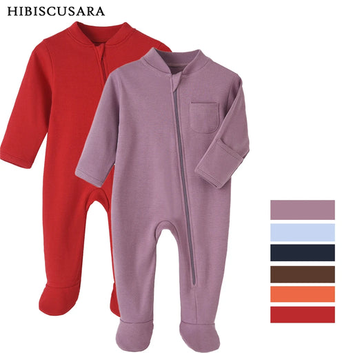 100% Cotton Baby Footed Romper – Solid Color Zipper Jumpsuit for Newborn Boys & Girls