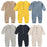 Soft Cotton Baby Romper – Long Sleeve Solid Jumpsuit with Wooden Buttons & Pocket
