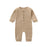 Soft Cotton Baby Romper – Long Sleeve Solid Jumpsuit with Wooden Buttons & Pocket