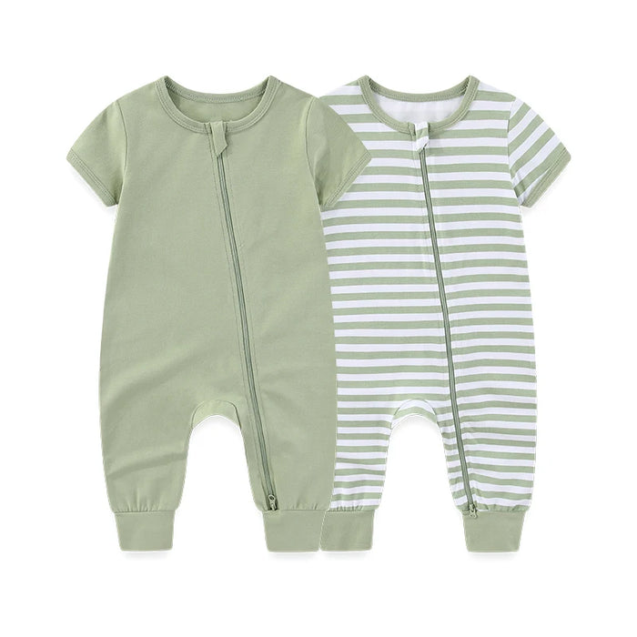 2-Pack Unisex Baby Rompers – Soft Cotton Short Sleeve Zipper Jumpsuits for Boys & Girls