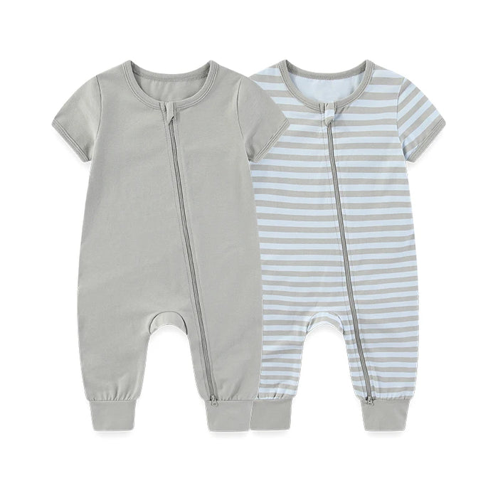 2-Pack Unisex Baby Rompers – Soft Cotton Short Sleeve Zipper Jumpsuits for Boys & Girls